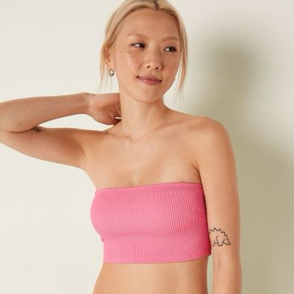 Victoria's Secret PINK Crinkle Bikini Top - Barbie Bandeau Strapless Swim Top - Picture 2 of 5